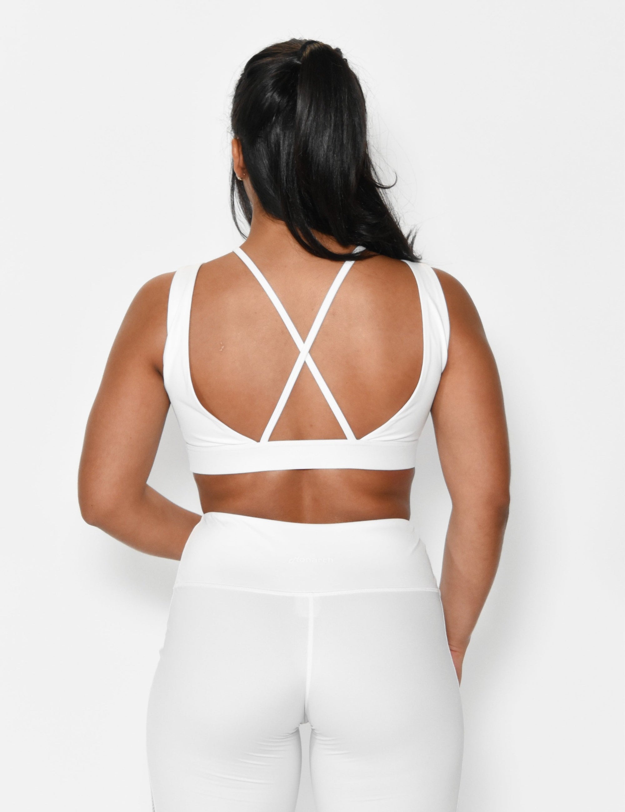 White fishnet back panel sports bra – LaDiosa Sportswear